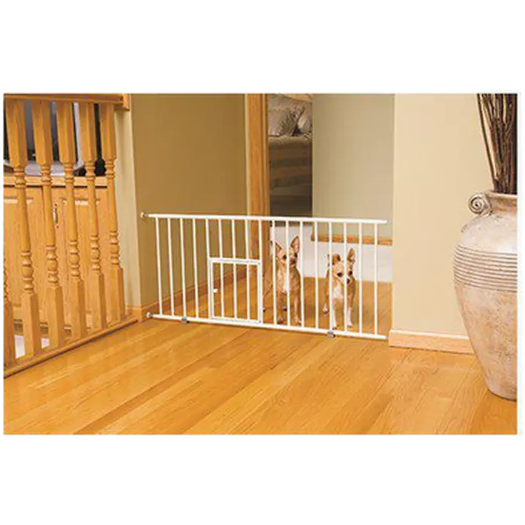 Pet Gate Mini Walk-Through med liten kjæledyrdør Hvit 74-96,5 x 46 cm
