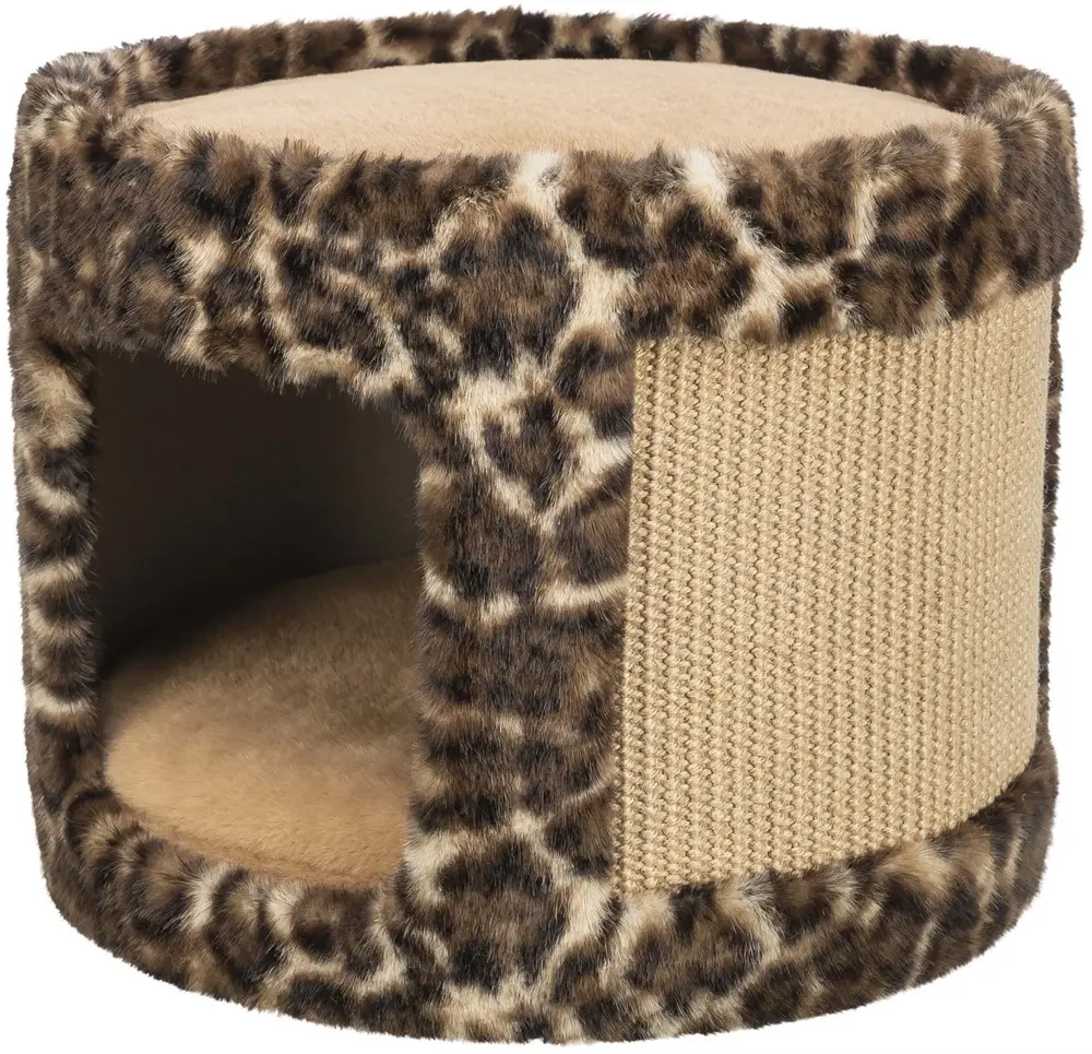 Trixie Leo Kratzhöhle mit Kuschelplüsch, braun – 38 × 30 cm