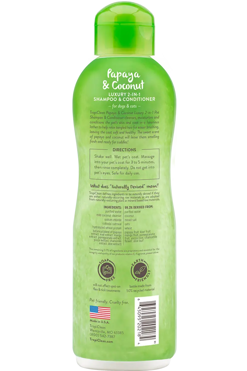 Papaija ja Kookos Luxury 2-in-1 Shampoo ja hoitoaine lemmikeille 355 ml