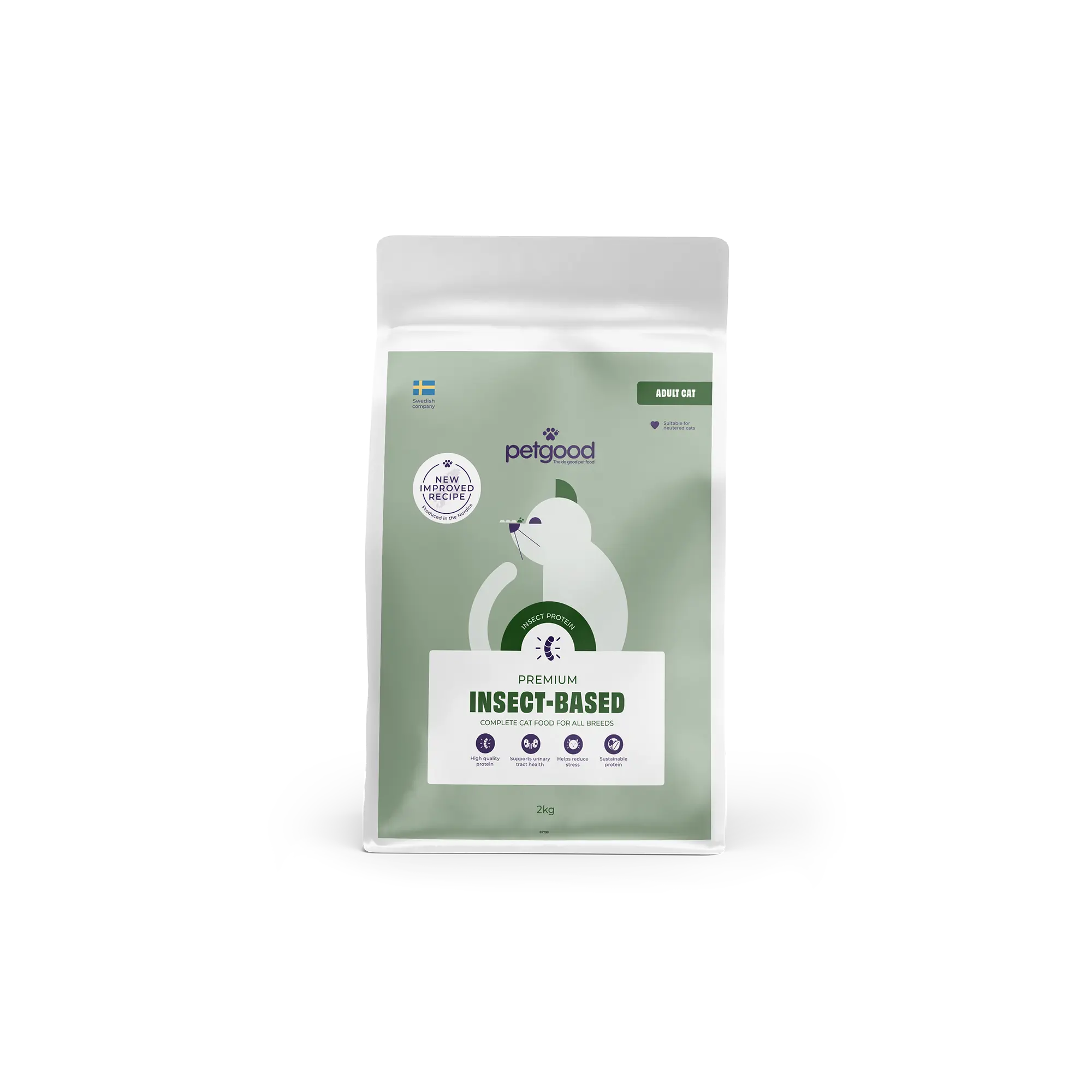 Petgood Insektsbaserat premiumfoder för vuxna katter, 2kg