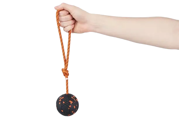 Dog ball on rope 60X60 mm Orange/black
