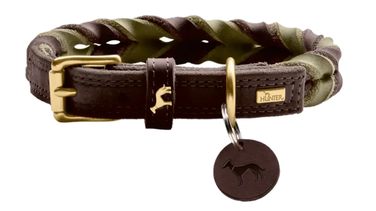 Dog Collar Solid Education Duo Cow Leather Dark Brown/Olive Green S 45cm