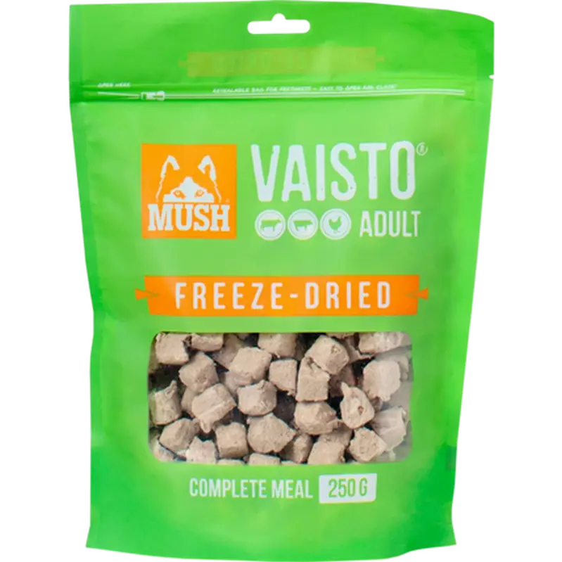 Vaisto Oksekjøtt, gris og kylling Frysetørket grønt 250 g.