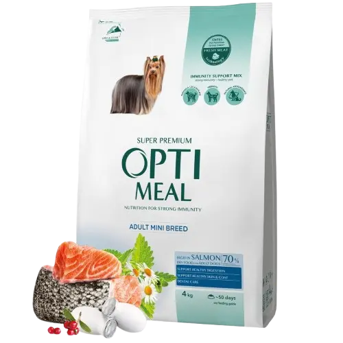 Complete dry pet food for adult dogs of miniature breeds high in salmon, 1,5 kg