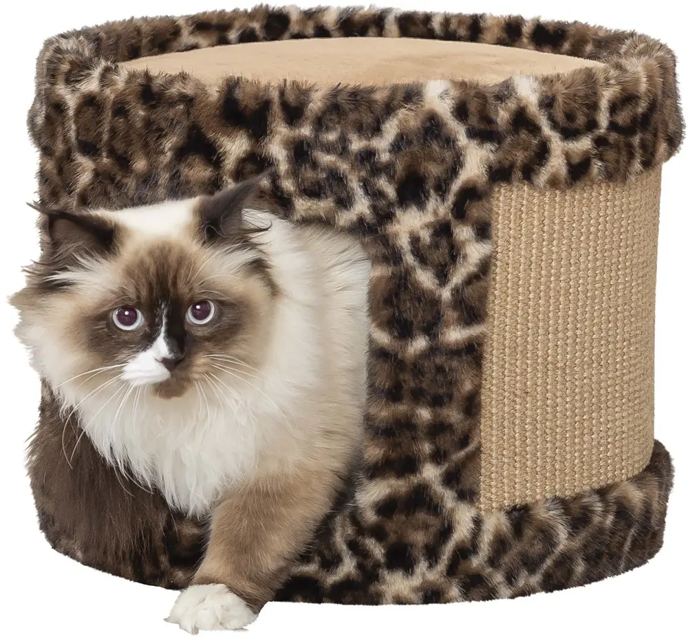 Trixie Leo Kratzhöhle mit Kuschelplüsch, braun – 38 × 30 cm