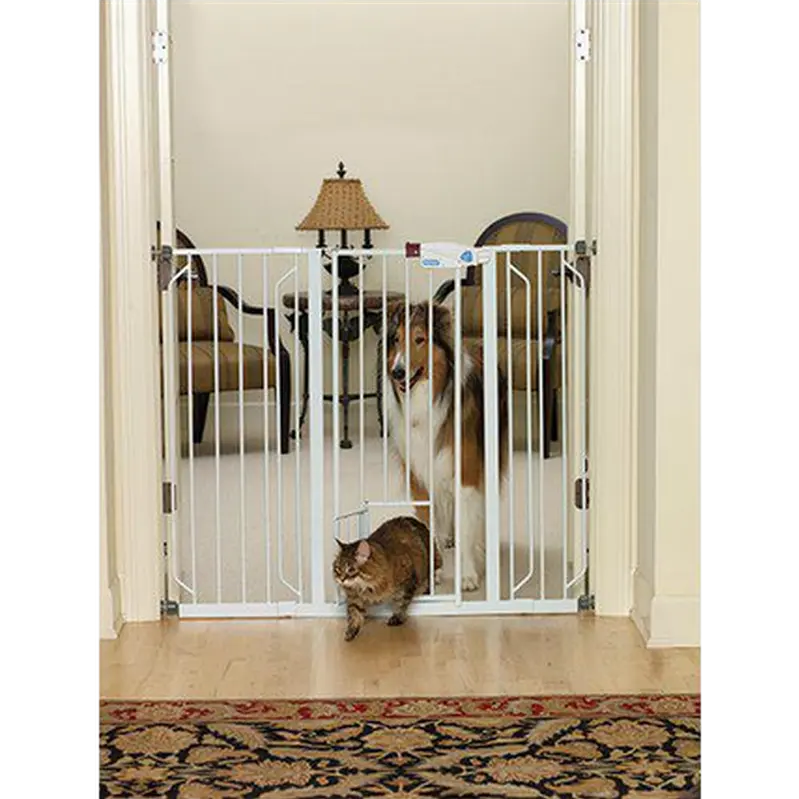 Døgngrind for kjæledyr Extra Tall Walk Through With Small Pet Door White 74-99 x 104 cm