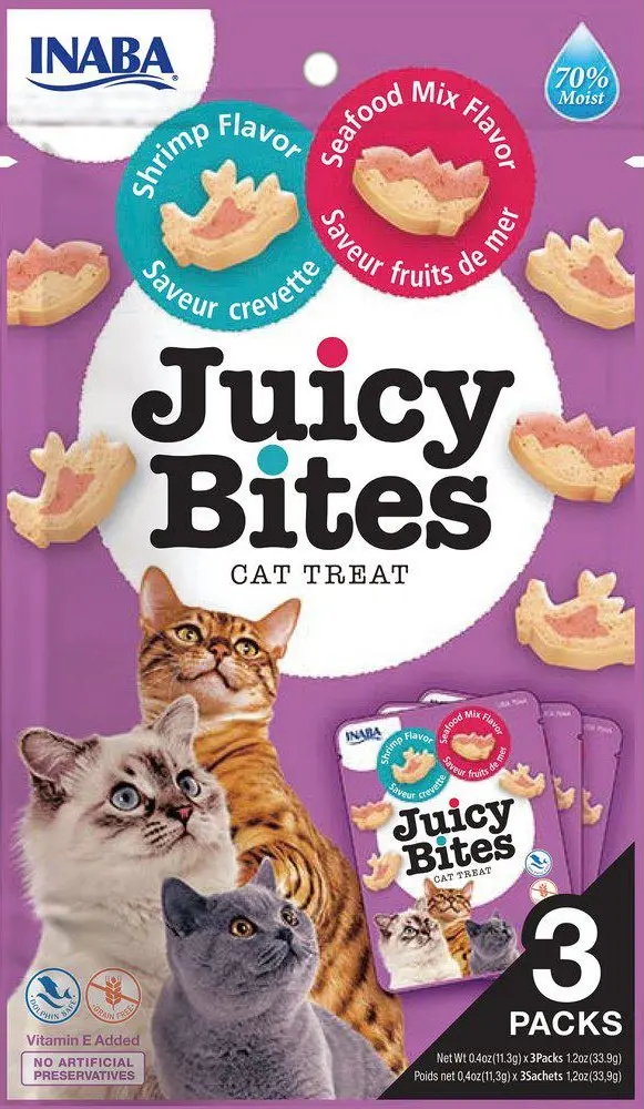 Cat Juicy Bites Shrimp & Seafood mix, 3-pakkaus