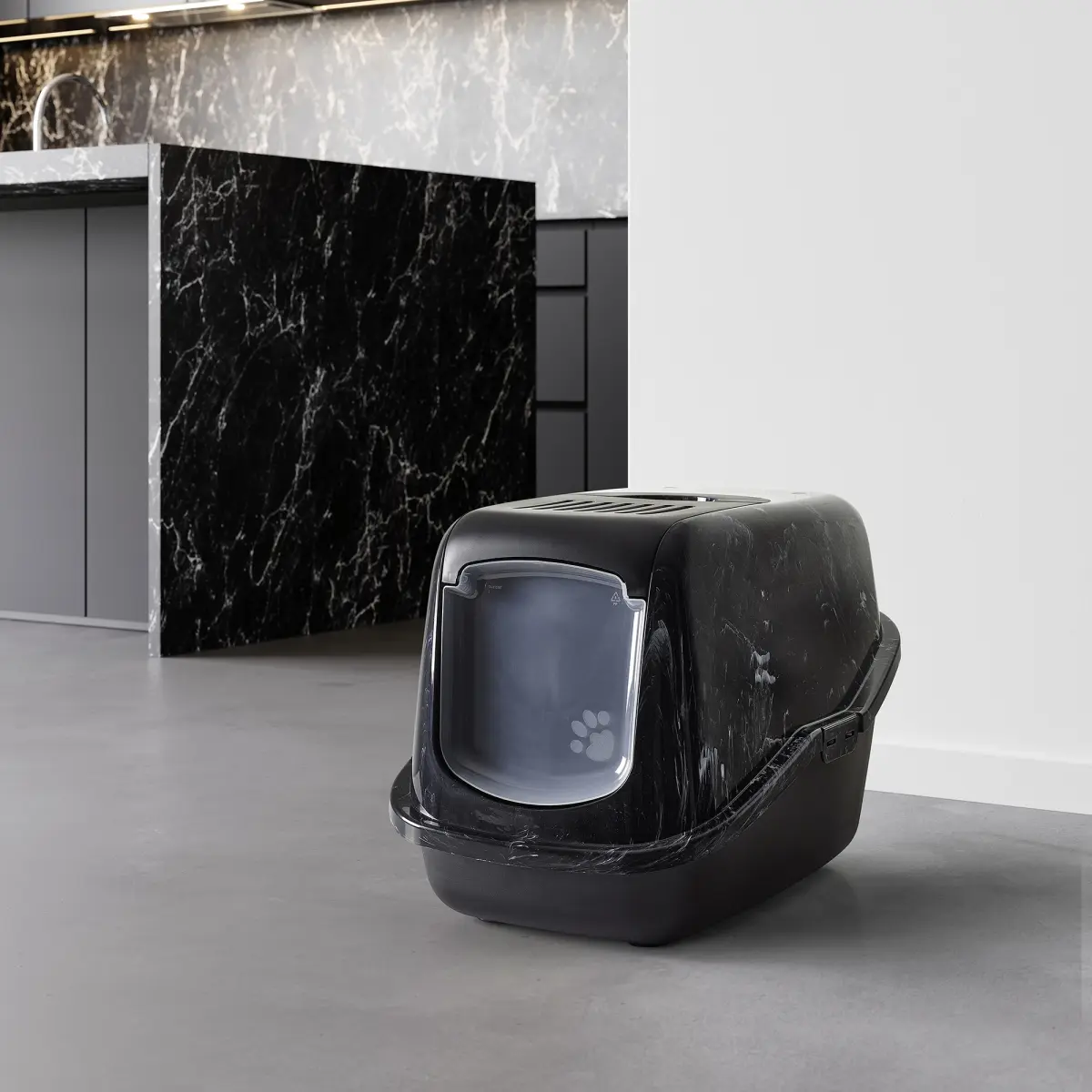 Kattlåda Nestor Marble med tak Svart