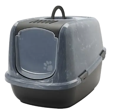 Kattlåda Nestor Jumbo Marble med tak, 66,5x48,5x46,5cm, Grå/Svart