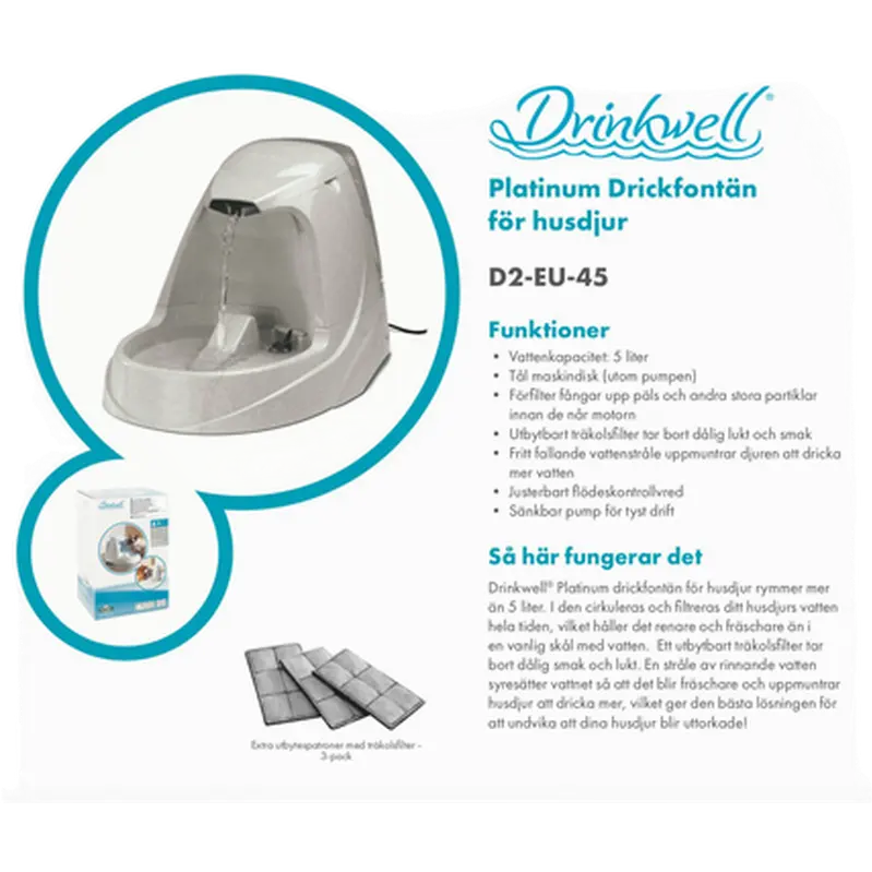 Petsafe Drinkwell Platinum Trinkbrunnen für Katzen und Hunde, 5 Liter